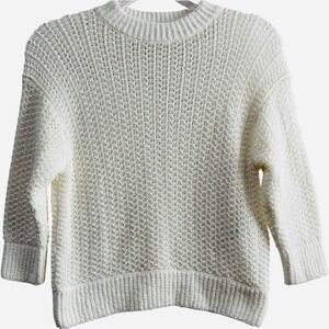 MaxMara White Textured Knit Cotton Sweater Midweight Crew Neck Italy Sz XS‎ $495